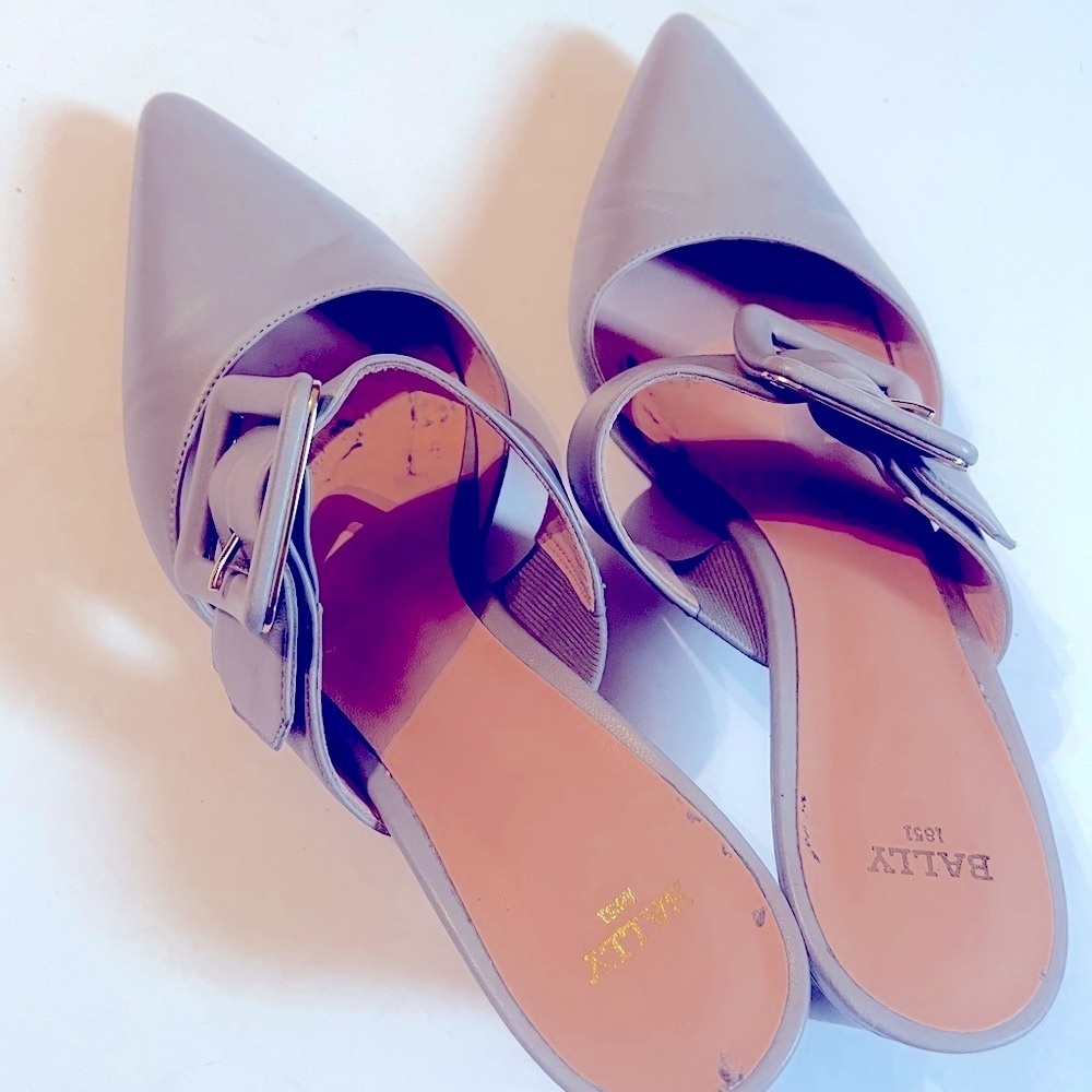 Bally Jemima buckle-detail mules Gray Kitten Heel Sz 37 US 7 Women - Picture 8 of 12